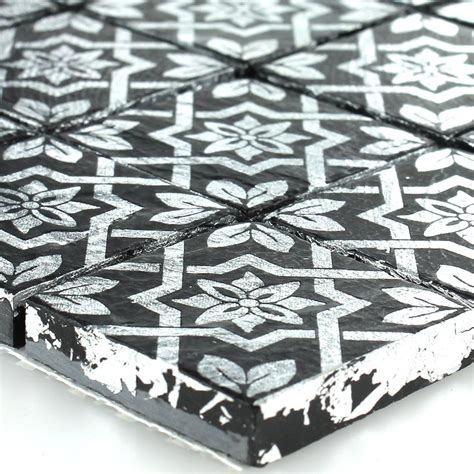 Fliesen glas mosaikfliese bad schwarz silber crystal alu edelstahl 8mm #001. Keramik Feinsteinzeug Mosaik Fliese Platin Schwarz: Amazon ...