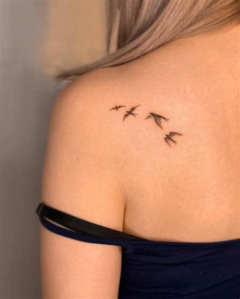 Minimalist Flying Birds Tattoo On The Shoulder Blade