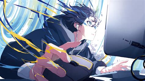 Anime Boy Gamer Playing Computer Art 4k Pc Hd Wallpaper