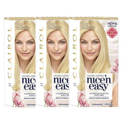 Clairol Nice N Easy Permanent Hair Color Sb2 Ultra Light Cool Summer Blonde 3 Pack Walmart