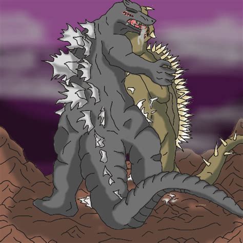 Rule 34 Ambiguous Gender Anguirus Blush Closed Eyes Couple Cum Godzilla Godzilla Series Horn