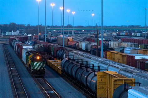 Bnsf Railroad Freight Yard At Dusk In Galesburg Il Photography By