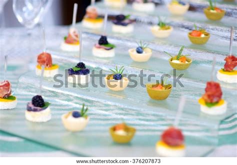 Plates Assorted Fancy Finger Food Snacks Stock Photo Edit Now 376207873