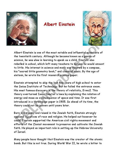 English Worksheets Albert Einstein