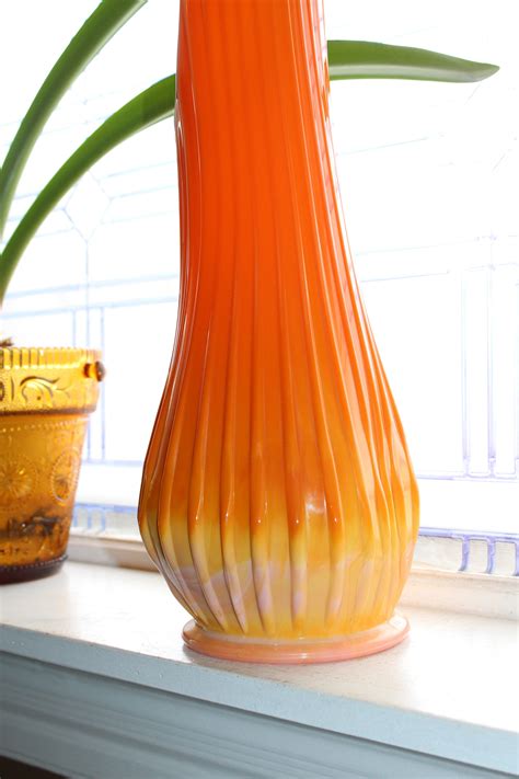 Large Orange Glass Vase 24 5 Vintage Mid Century Modern Swung Glass