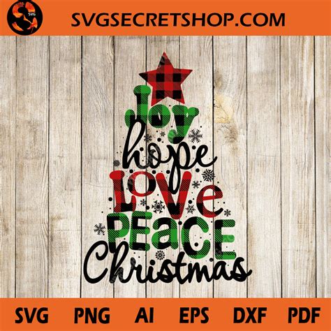 Joy Hope Love Peace Christmas Svg Plaid Tree Christmas
