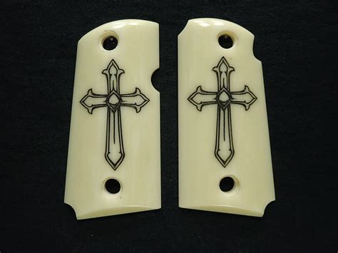 Faux Ivory Cross Engraved Kimber Micro 9 Grips Ls Grips