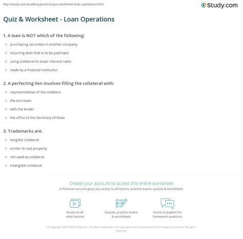 Quiz And Worksheet Loan Operations