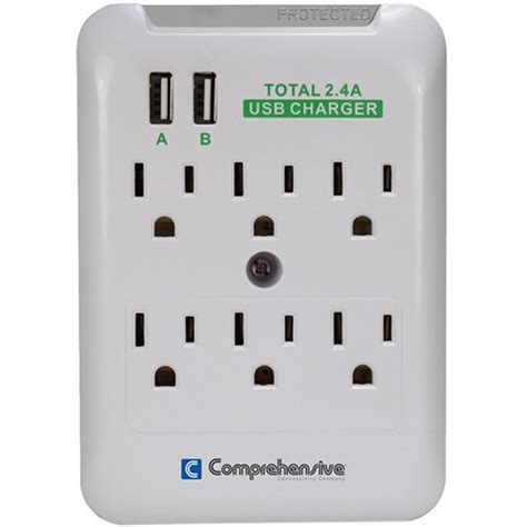 Comprehensive Wall Mount 6 Outlet Surge Protector Cpwr Sp6 Usb2