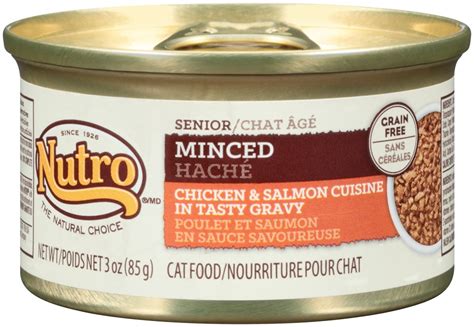 The two wet food options nutro offers for senior cats are soft loaf chicken recipe and soft loaf cod recipe. Nutro Senior Minced Chicken and Salmon Formula Canned Cat ...
