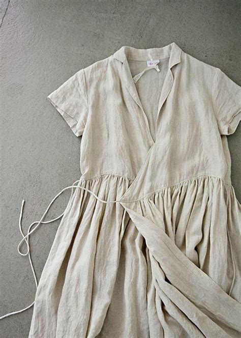 Linen Wrap Dress With Short Sleeves And Colar Linen Clothes Linen