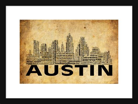 Austin Texas Skyline Grunge Word Art Typography Typographical