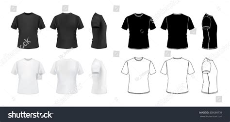 T Shirt Mockup Set 3d Realistic And Outline Styles Front Side Back