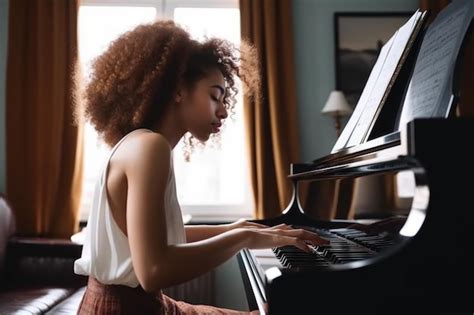 Premium Ai Image Shot Of A Young Woman Playing The Piano At Home Created With Generative Ai