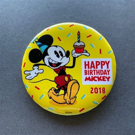 Disney Parks 3 Button Pin Happy Birthday Mickey Mouse Holding Balloons