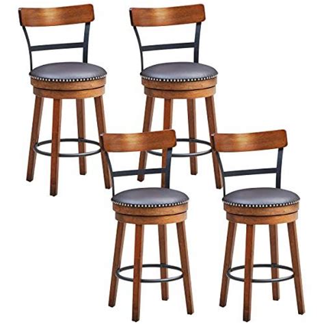 Costway Bar Stools Set Of 4 360 Degree Swivel Stools With Leather
