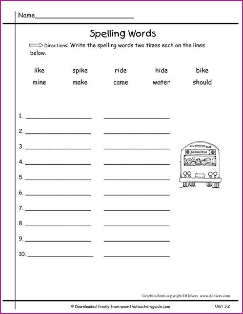 Write Spelling Words 5 Times Each Template Free