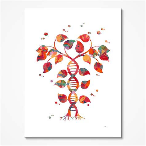 Dna Tree Of Life Watercolor Print Abstract Science Poster Dna Tree