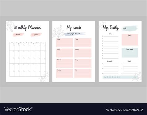 Daily Weekly Monthly Planner Template Royalty Free Vector