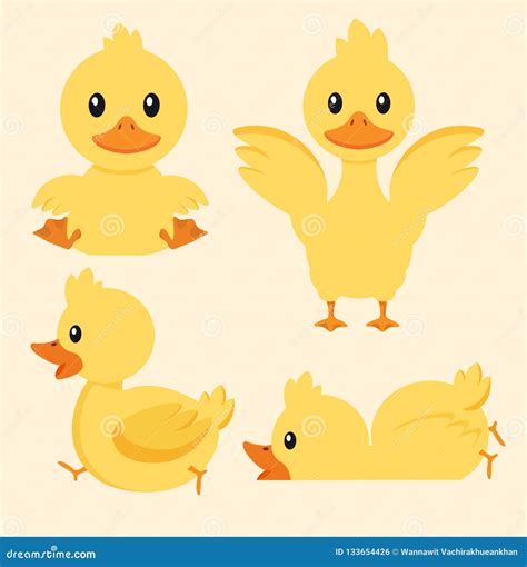 Cute Yellow Duck Character Set Stock Vector Illustration Of Graphic