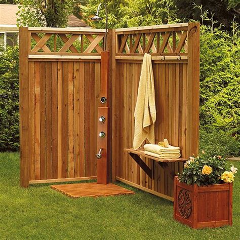 It simply hooks to the hose. Wide Options of Outdoor Shower Fixture - HomesFeed