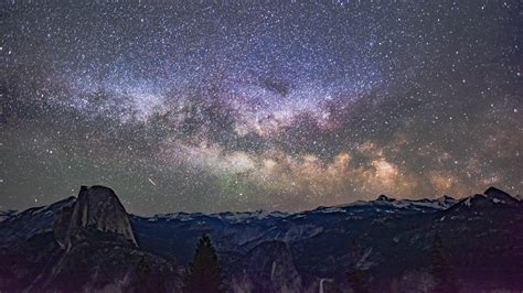 starry sky, mountains, galaxy, universe 4k starry sky, Mountains, Galaxy