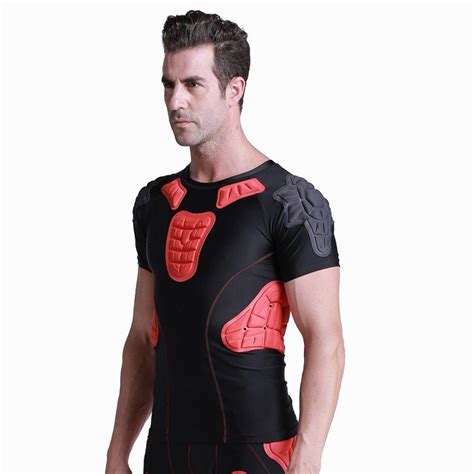 Tuoy Mens Padded Compression Shirt Protective T Shirt Rib Chest