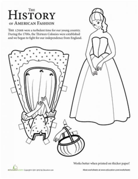 Second Grade Paper Dolls History Worksheets Colonial Paper Doll Girl