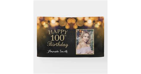 Happy 100th Birthday Banner Gold Glitter Photo Banner Zazzle