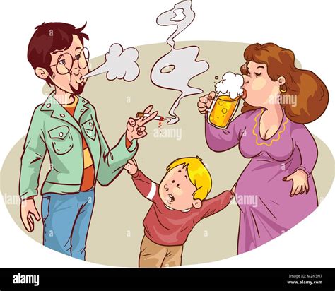Child S Drawing Of Him And His Parents With Alcohol And Smoking