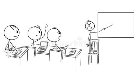 Genius Child Teacher Teaching Students Vector Cartoon Stick Figure
