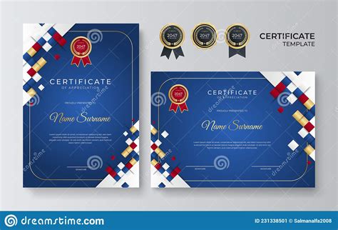 Plantilla De Certificado De Diploma De Blanco Y Oro Azul Elegante Stock