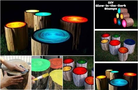 Glow in the dark paints are substances that shine in the dark when you exposed them to glow blacklight for like the uv neon nights glow in the dark paint for clothing, this one works best when it's under the ideal for interior/exterior use on metal, wood, plastic, concrete and masonry materials. Glow in the Dark Log Campfire Stools | Diy stool, Log ...