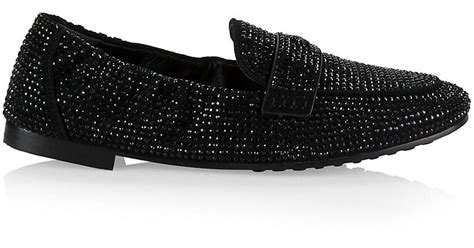 Tory Burch Crystal Embellished Suede Ballet Loafers In Black Lyst