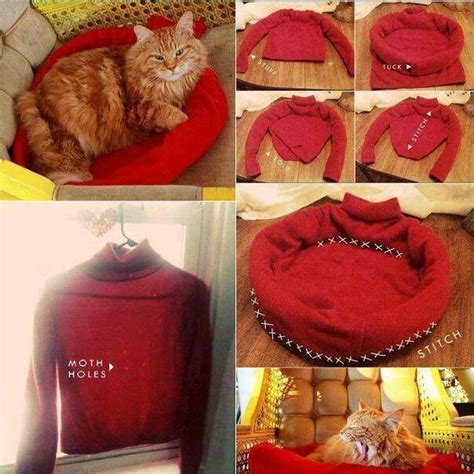 Repurposed Sweater Or Long Sleeve Dress Into Cozy Cat Pet Bed Stuff
