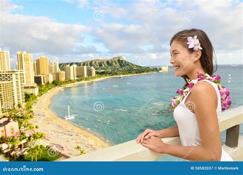 Hawaii Travel Tourist Looking At Waikiki Beach Stock Image Image Of