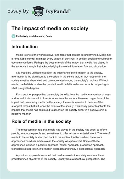 The Impact Of Media On Society 862 Words Essay Example