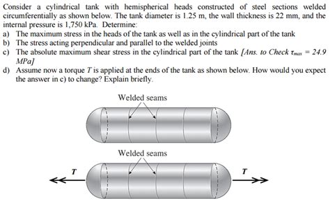 Solved Consider A Cylindrical Tank With Hemispherical Heads