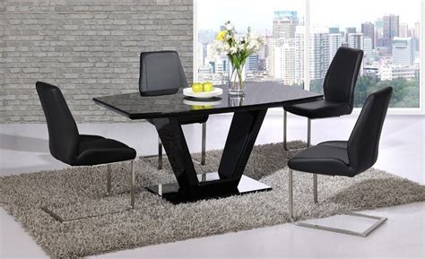 Shop the summer closeout sale! Black glass high gloss dining table set and 6 chairs ...