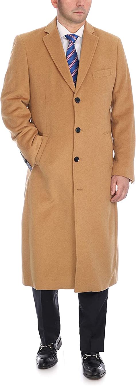 Mens Wool Cashmere Single Breasted Full Length Overcoat Top Coat Camel