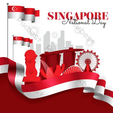 Silver Red Flag Singapore National Day Png Images Psd Free Download
