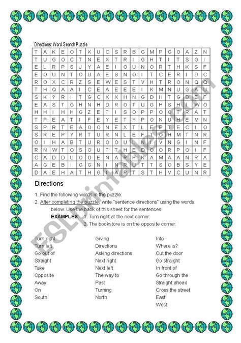 Giving Directions Word Search Esl Worksheet By Cbkiryk