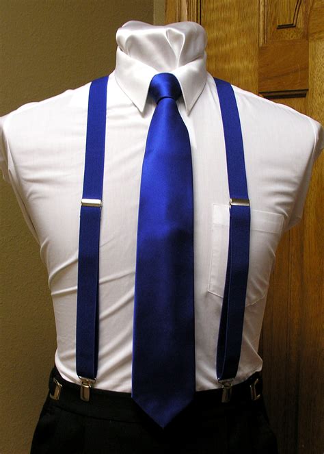 Royal Mens Suspender 1 Inch X Back Clip Suspender With Royal Necktie