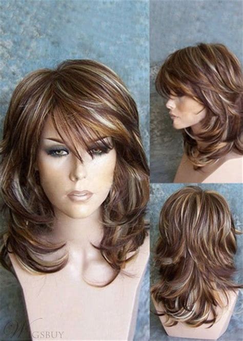 long layered wavy mixed red synthetic hair capless wigs 14 inches medium hair styles long