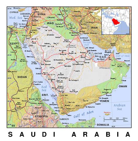Detailed Political Map Of Saudi Arabia With Relief Saudi Arabia