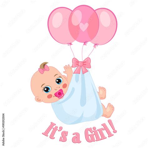 Newborn Baby Girl Shower Card Vector Illustration Its A Girl Kids