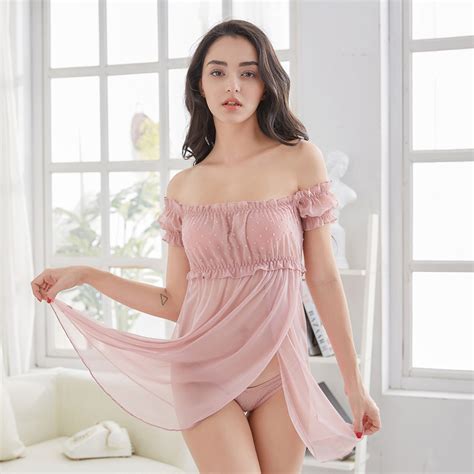 Nighty Sexy Lingerie See Through Mesh Nightgown Women Red