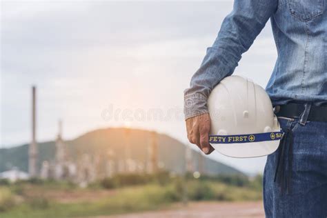 Engineer Man Hands Holding Hardhat White Work Helmet Hard Hat For Civil