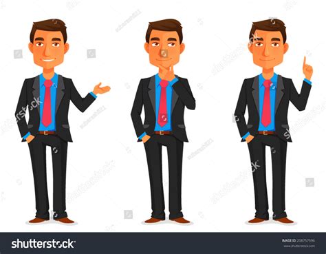 Cartoon Illustration Handsome Young Businessman Various Stock Vector