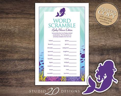 Instant Download Little Mermaid Baby Word Scramble Game Under The Sea